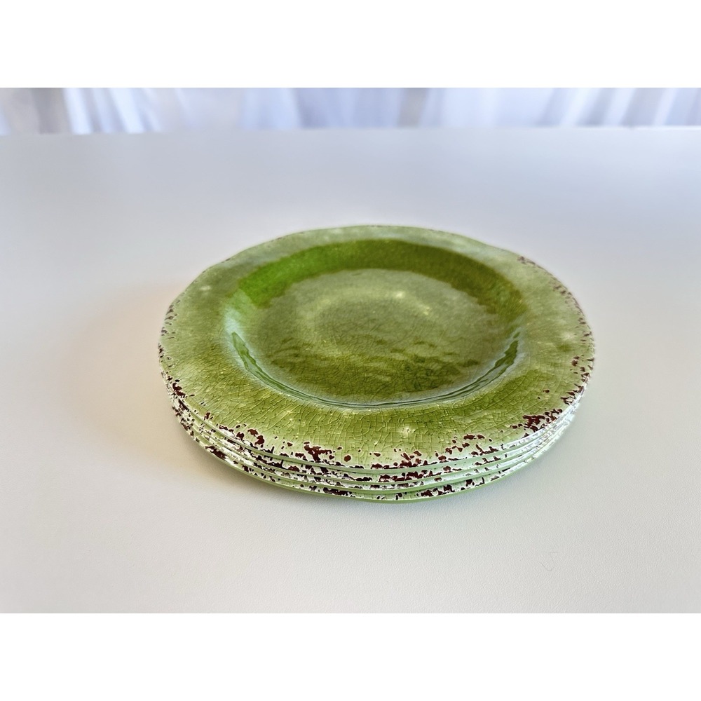Pier 1 Carmelo Green Crackle Melamine Lunch or Salad Plates Set 4 8.75"